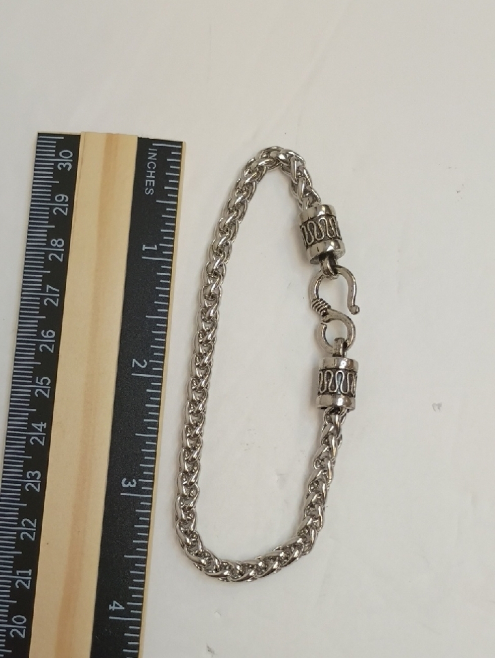 Braided Chain Bracelet Silver Tone Rope Link Hook Clasp Detail - Picture 4 of 4